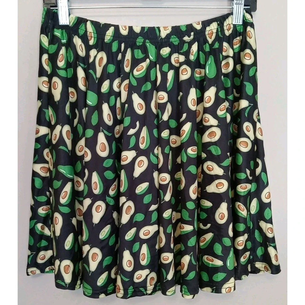 Fancyqube Women Black Avocado Print Short Fun Skirt‎ Size Xl